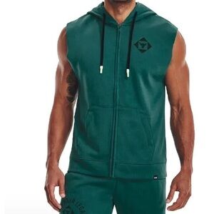 Under Armour Project Rock Sleeveless Full-Zip Hoodie in Coastal Teal (Green) XXL